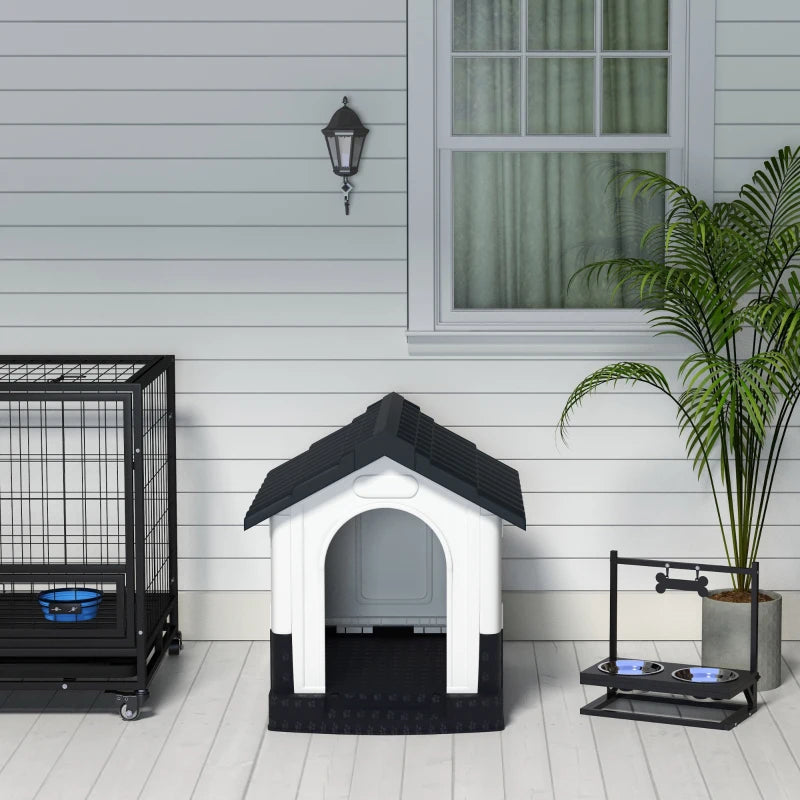 PawHut Plastic Dog Kennel with Windows for Medium and Large Dogs, 101x88x99cm, Grey